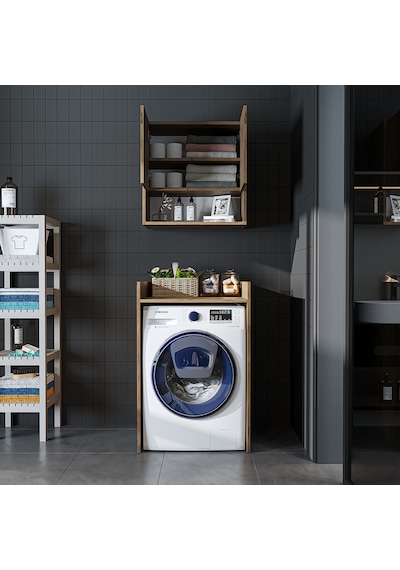 Çamaşır-kurutma Makinesi Dolabı+ Üst Dolabı, Atlantik Çam 65 Cm Atlantik Çam