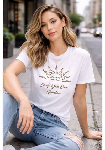 Herkesemoda Creat Your Baskı Detaylı Basic T-shirt Beyaz