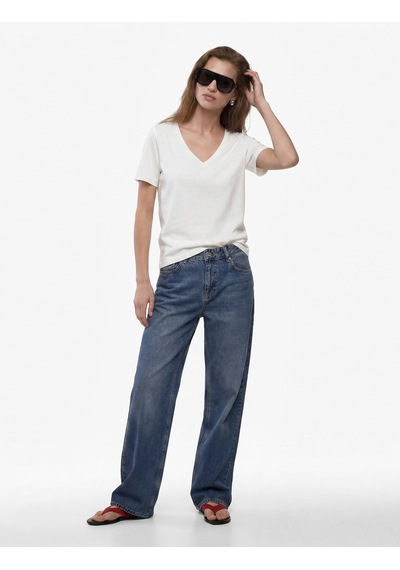 Koton Pamuklu Slim Fit Kısa Kollu V Yaka Tişört Ekru 6sak50425ek