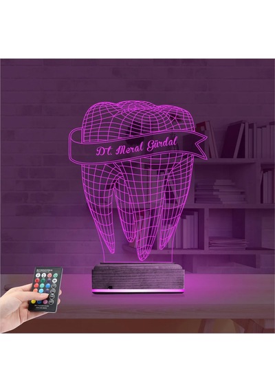 Luvivia Diş Hekimi Hediye Kişiye Özel 3d Lamba - Masa Gece Lambası V4 Şeffaf