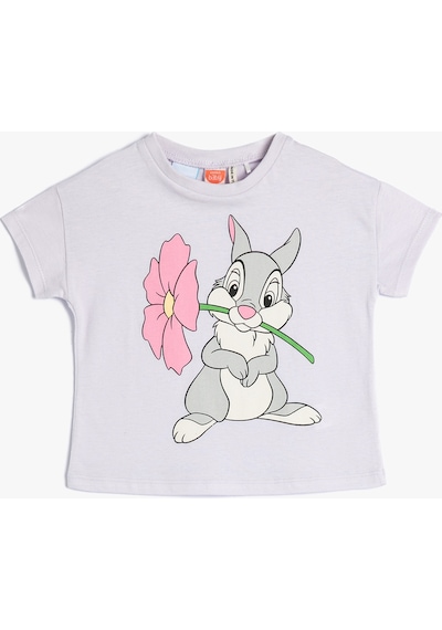 Koton Bambi Tişört Thumper Tavşan Baskılı Kısa Kollu Bisiklet Yaka Lila 3smg10166ak 3SMG10166AK370 Lila