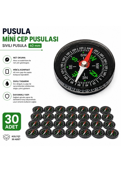 Pusula - Mini Cep Pusulası - Sıvılı Pusula 40 Mm - 30 Adet