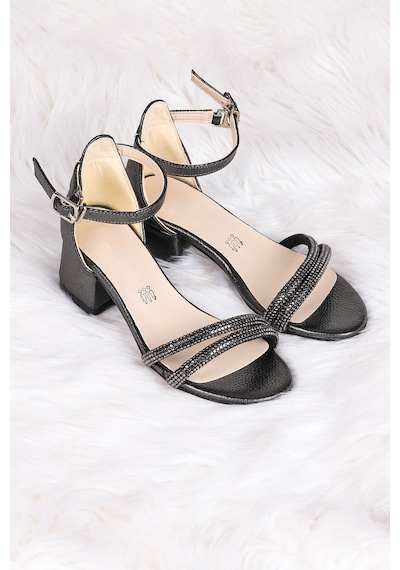 Kiko Kids 791 Taşlı Kız Çocuk 3 Cm Topuklu Sandalet Ayakkabı Platin 001