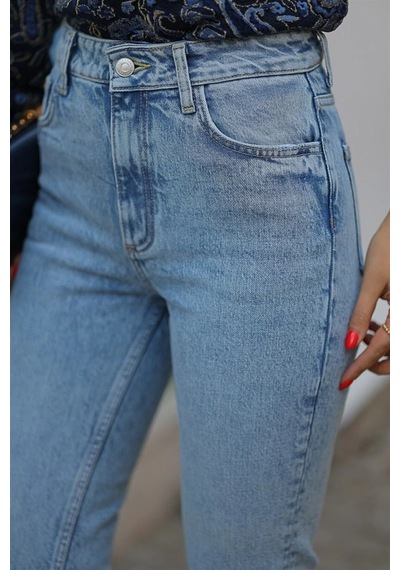 Woddi Mom Mavi Kar Yıkama Kadın Likralı Jean Kot Pantolon-2 Taş1