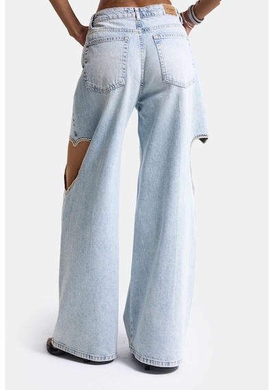 it's basic Kadın Ice T-12s6-3 Süper Baggy Fit Kalp Detaylı Tasarım Denim Jean Buz Mavi