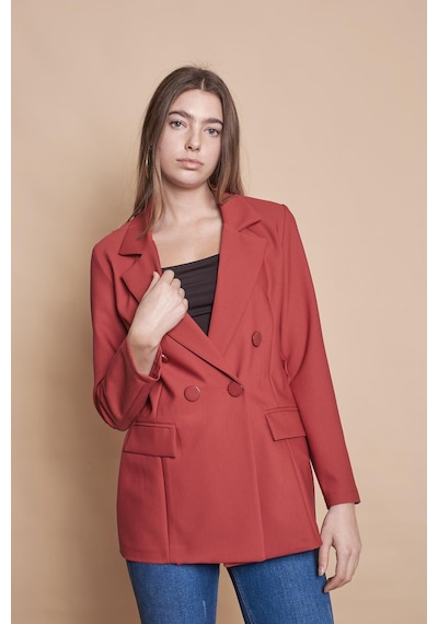 Kadın Düğme Detaylı Uzun Kol Şık Ofis Süs Cep Kapaklı Kumaş Blazer Ceket -bordo Bordo