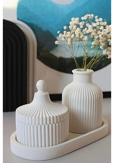 Bernami Mumluk Şamdanpinterest Dekoratif Tepside 3 Lü Set Tealiaght Mumluk + Dekoratif Tepsi + Dekoratif Çizgili Vazo Diğer