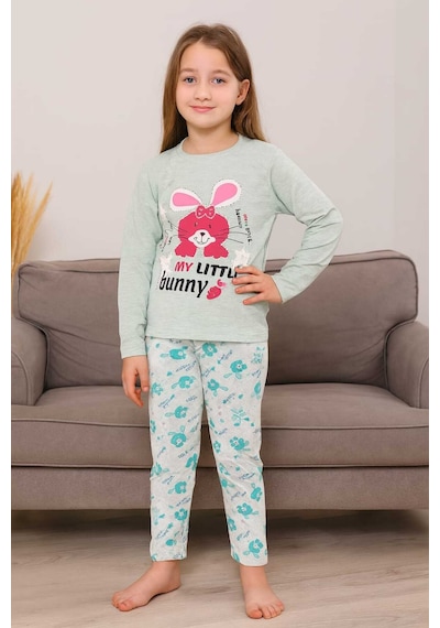 Çocuk Pijama Takımı %100 Pamuk Turkuaz