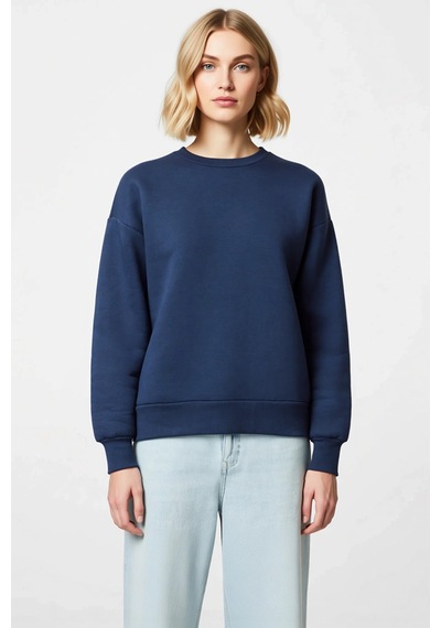 Benerly Kadın Bisiklet Yaka Düşük Kol Oversize Kalın Örme Sweatshirt Fonk Indigo