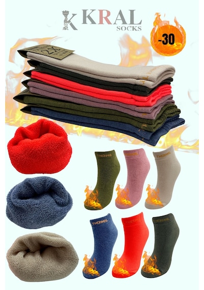Kral Socks Termal Özellikli 3 Çift Kadın Kışlık Havlu Patik Çorap Çok Renkli