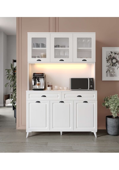 Guneystore Luna Kahve Köşesi - Mdf - 140 Cm - Ayaklı -beyaz Mutfak Dolabı - Led Aydınlatmalı Beyaz Guneystore Luna Kahve Köşesi - Mdf - 140 Cm - Ayaklı -beyaz Mutfak Dolabı - Led Aydınlatmalı Beyaz
