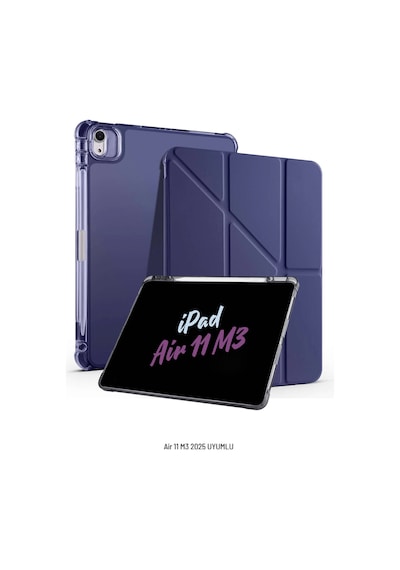 Apple Uyumlu iPad Air 11 İnç 2025 M3 Çip Kalem Bölmeli Standlı Tri Folding Fuchsia Tablet Kılıfı Kapaklı Kılıf
