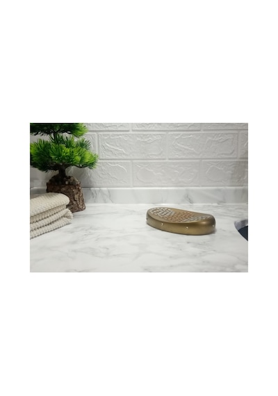 Buççin Online Mağaza Sabunluk Altın Mozaik Model Poliresin 12x9x4cm Banyo Seti Reçine Altın Çok Renkli