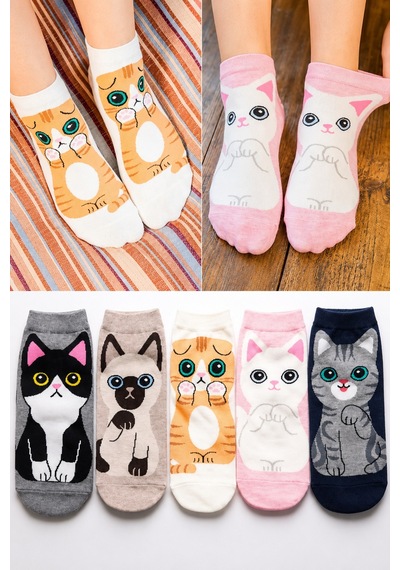 Worthy Socks 5'li Kedi Desenli Yüksek Kaliteli Renkli Patik Bilek Çorap