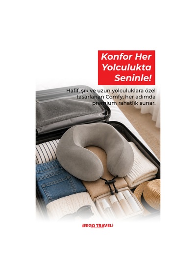 Viscofoam Comfy Ortopedik Seyahat Yastığı Visco Boyun Destekli Seyahat Yastığı - Gri | Ergo Travel