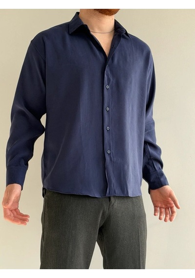 Relaxed Fit Hafif Rahat Modal Kumaş Gömlek Lacivert