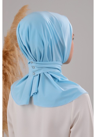 Melodi Scarf Kadın Tesettür Pratik Çıtçıtlı Sandy Fular Hazır Şal Bebe Mavisi Bebe Mavisi