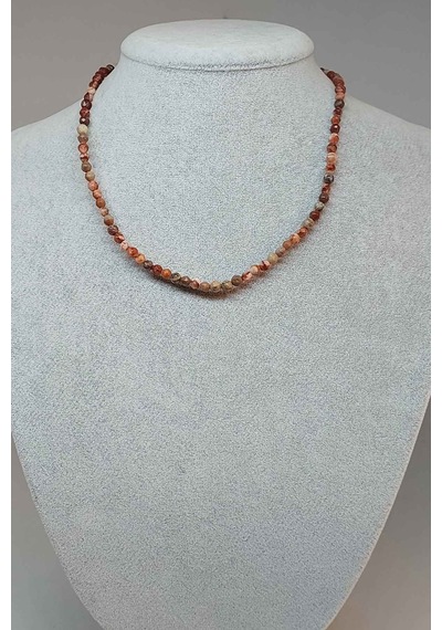 Jasper Taşı Faset Kesim 4mm Kolye (Sabit Klipsli) (9856) Gümüş