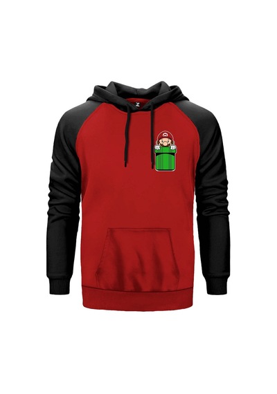 Super Mario Pocket Kırmızı Renk Reglan Kol Sweatshirt