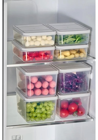 Selka Home 4 Adet 0.5 ve 4 Adet Derin 1 Lt. Nora Organizer Buzdolabı Buzluk Düzenleyici Saklama Kabı