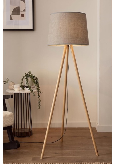 Woody Tripod Cappuccino Zemin Lambaderi, Kumaş Başlıklı Ayaklı Lamba Ve Salon Oturma Odası Aydınlatması - Modern Dekoratif Yer Lambası Diğer