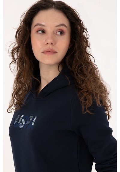 U.S. Polo Assn. Kadın Lacivert Kapüşonlu Basic Sweatshirt 50307711-VR033