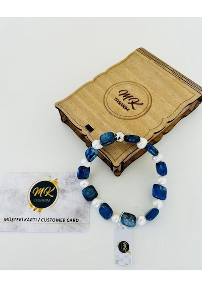 Gerçek Inci -lapis Lazuli Bileklik Mktasarım Özel Kutusunda Mktasarım Özel Müşteri Kartlı Çok Renkli