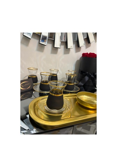 6 Kişilik 12 Parça Yaldızlı Black Çay Takımı, İrem Çay Seti, 6 Adet İrem Çay Bardağı Ve 6 Adet Çay Tabağı Siyah-gold 6 Kişilik 12 Parça Yaldızlı Black Çay Takımı, İrem Çay Seti, 6 Adet İrem Çay Bardağı Ve 6 Adet Çay Tabağı Siyah-gold
