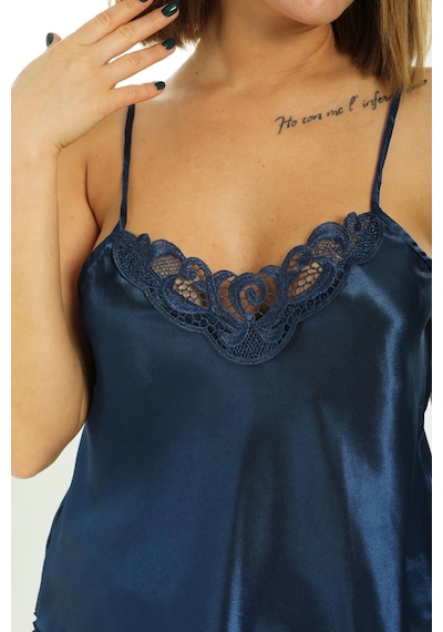 Lacivert Saten Babydoll Şortlu Takım - 259 Lacivert