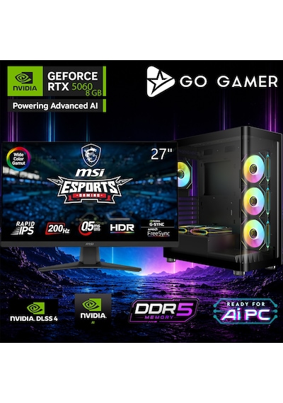 Go Gamer E352DP i5-14400F 32 GB 2 TB SSD RTX5060 8 GB 27" Free Dos Oem Paket Masaüstü Oyuncu Bilgisayarı