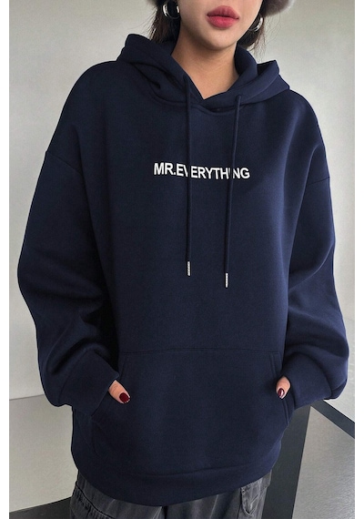 Mr. Everyting Baskılı Oversize Sweatshirt Lacivert