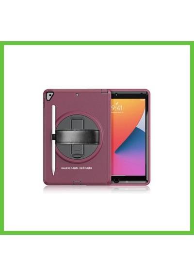 Bezos Apple iPad Uyumlu 10.2 7.nesil Kılıf Hand Strap Tablet Kılıfı - Mürdüm Dmc