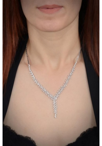 Kadın Gümüş Set - Alisa Zirconia Taşlı Su Yolu Set • Işıklı Kutuda • Düğün • Nişan • Gelin Seti
