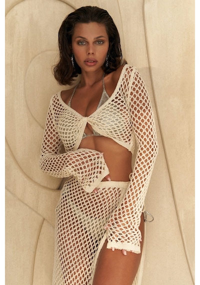 Mai Collection Mai Studios Co. Rubina Bej Triko Crop-etek Takım Bej