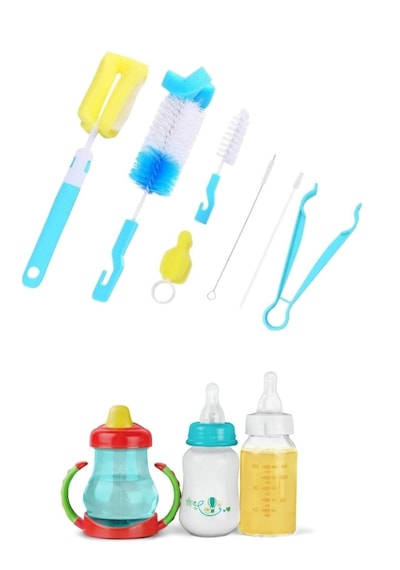 7 Parça Bebek Biberon Emzik ve Şişe Temizleme Fırçası Seti - Pipet Temizleyici & Steril Maşa Hediyeli