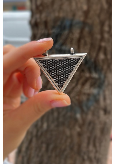 Erer Gümüş Gümüş 4 Cm X 4,5 Cm Siyah Taşlı Muskalık Dua Kabı Gümüş