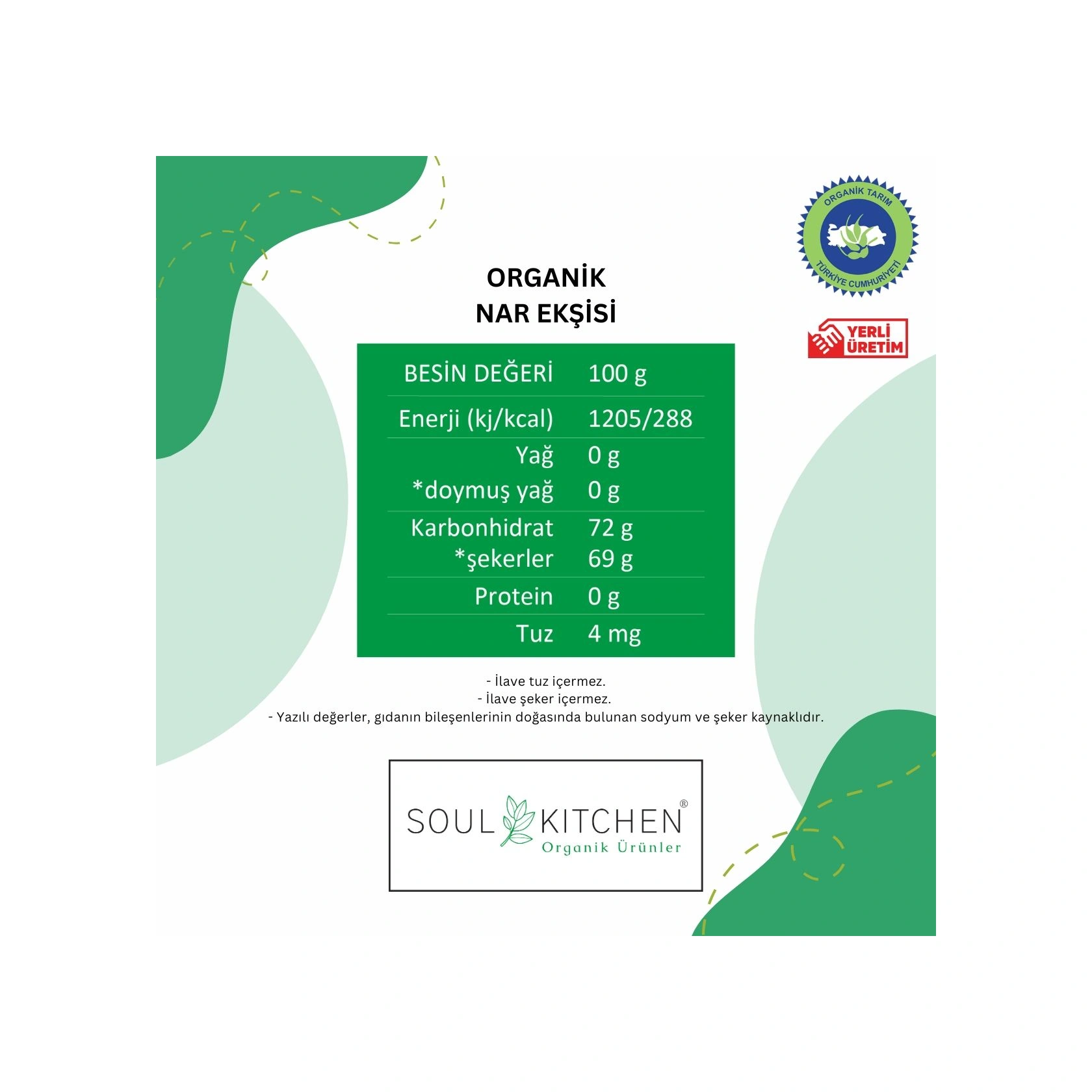 Soul Kitchen Organik Nar Ekşisi %100 Nar Şeker İlavesiz 350 G