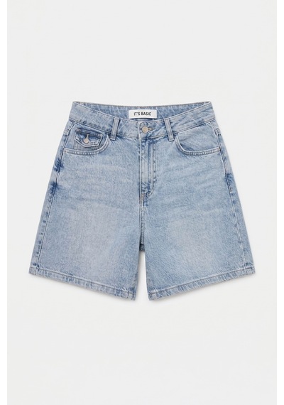 it's basic Kadın Ice 4s6-3 Relax Fit Midi Boy Esnek Kumaş Denim Şort Ice Rengi