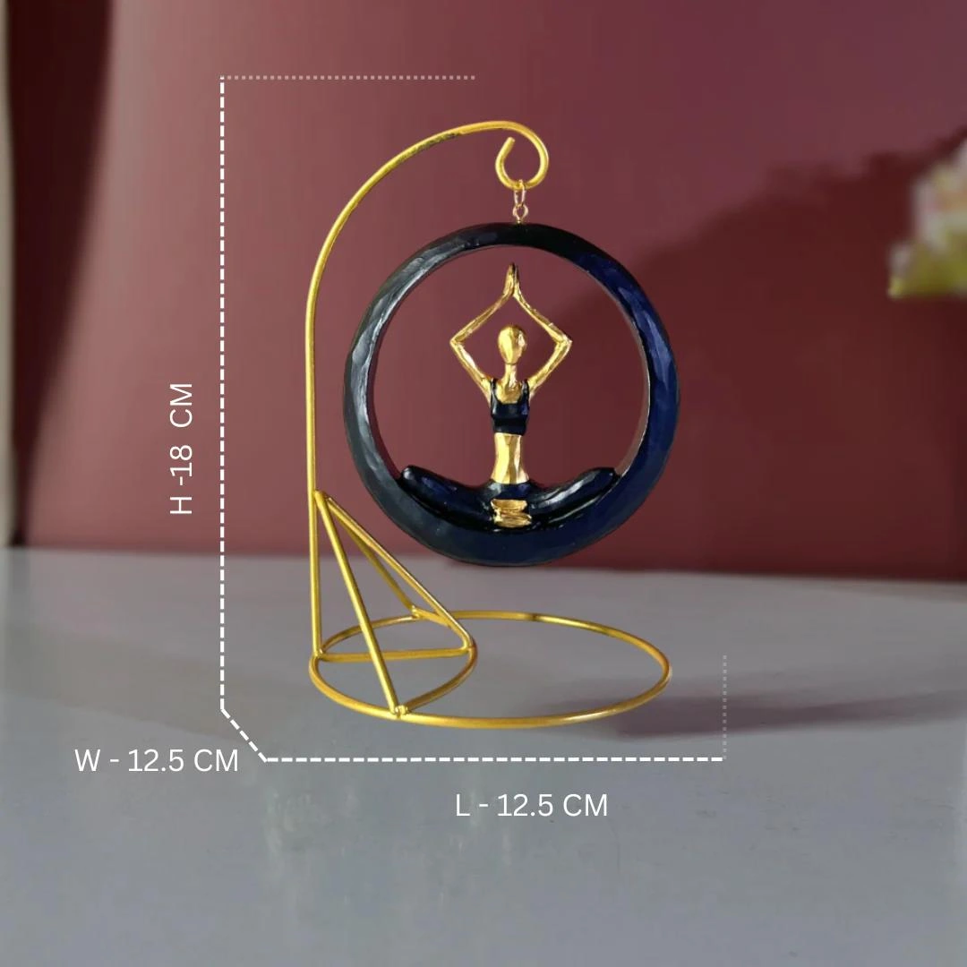 Modern Stil Askılı Sallanan Yoga Yapan Kadın Heykeli 18 Cm Dekoratif Meditasyon Biblo Ev Ofis Süsü B