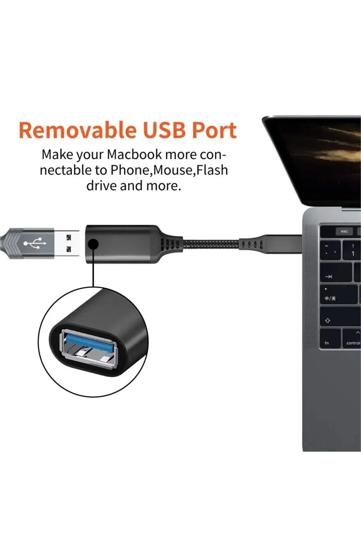 Hızlı Veri Aktarma Usb 3.0 Otg To Type-c Data Şarj Çevirici Dönüştürücü Hasır Kablo Siyah