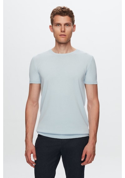 D's Damat Slim Fit Mavi Düz Örgü Rayon Örme T-Shirt 0Ef069421003M Mavi