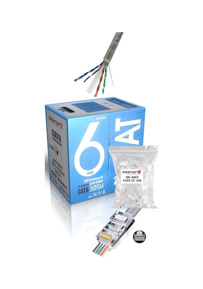 Apronx Cat6 23awg 305 Metre 0,50mm Gri Utp Kablo +100 Adet Ez Jak