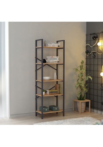 Hera 5 Raflı Metal Dar Kitaplık Atlantik Çam 60cm