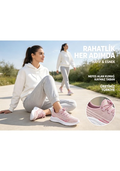 Leu Bayan Triko Spor Ayakkabı Pembe