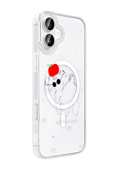 Techaks Apple Uyumlu iPhone 16 Plus Kılıf M-safe Şarj Özellikli Şeffaf Zore Folk Sert Kapak - Sevimli Köpek Beyaz