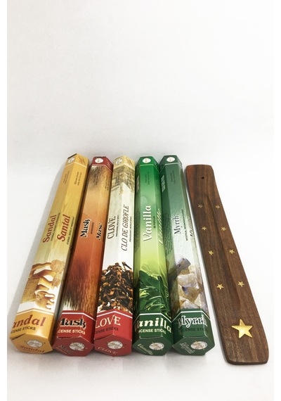 Flute Tütsü Sandal + Musk + Karanfil + Vanilya + Sarı Sakız + Tütsü Kayığı 100'lü
