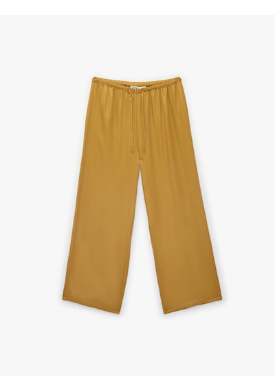 Koton Beli Bağlamalı Geniş Paça Saten Pantolon Haki 6sak40087ew Haki