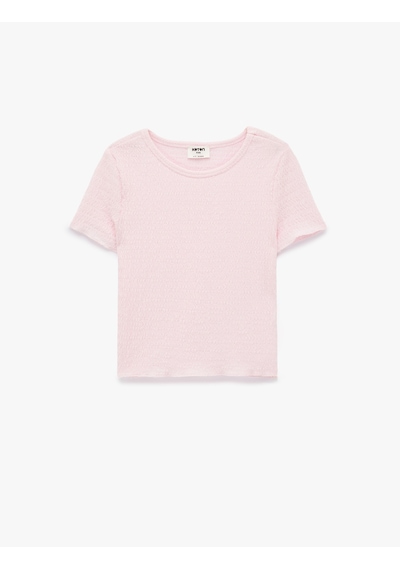 Koton Kısa Kollu Viskon Karışımlı Bisiklet Yaka Slim Fit Bluz Pembe 6skg60135ak Gül