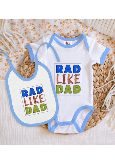 Bk Kids Rad Like Dad Tasarımlı Mavi Bebek Body Zıbın Ve Mama Önlü Çok Renkli