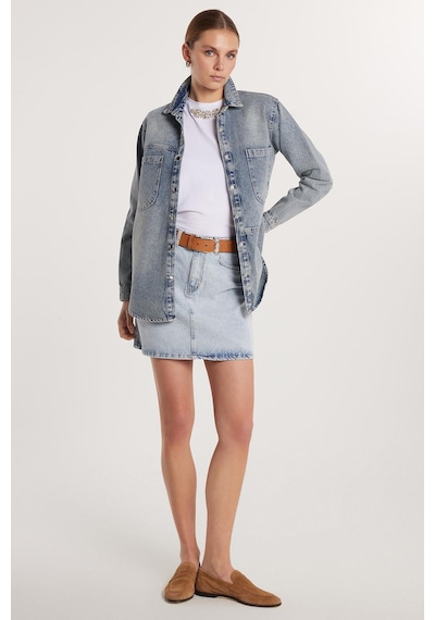 Tudors Kadın Slim Fit Dar Kesim Cepli Mini Denim Etek-33923 Lacivert